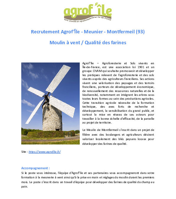 [offre d’emploi] Meunier sur un moulin à vent